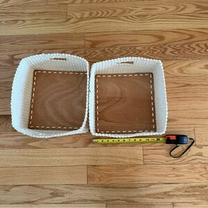 Storage basket with handles decorative wicker like wooden bottom 2 12”